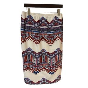 Igigi Red White Blue Aztec Print Knee-Length Pencil Skirt Size 14/16